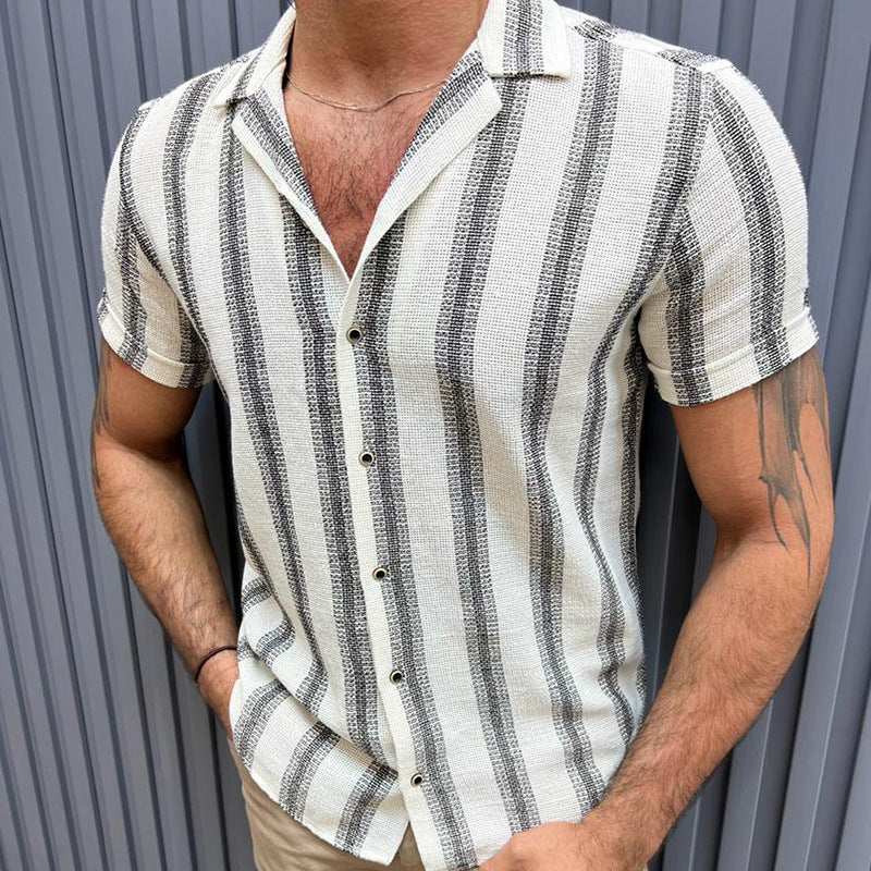 Maxime  Stand Collar Casual Striped Shirt