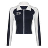 Trendy Black And White Color Patchwork Polo Collar Jacket - MAXIME