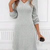 Maxime V-neck Long-sleeved Stripe Loose Dress - MAXIME