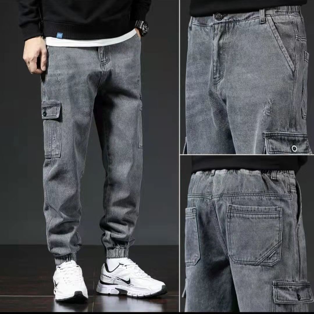 Spring And Autumn Style Workwear Multi-pocket Jeans