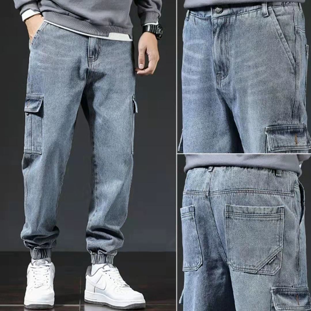 Spring And Autumn Style Workwear Multi-pocket Jeans