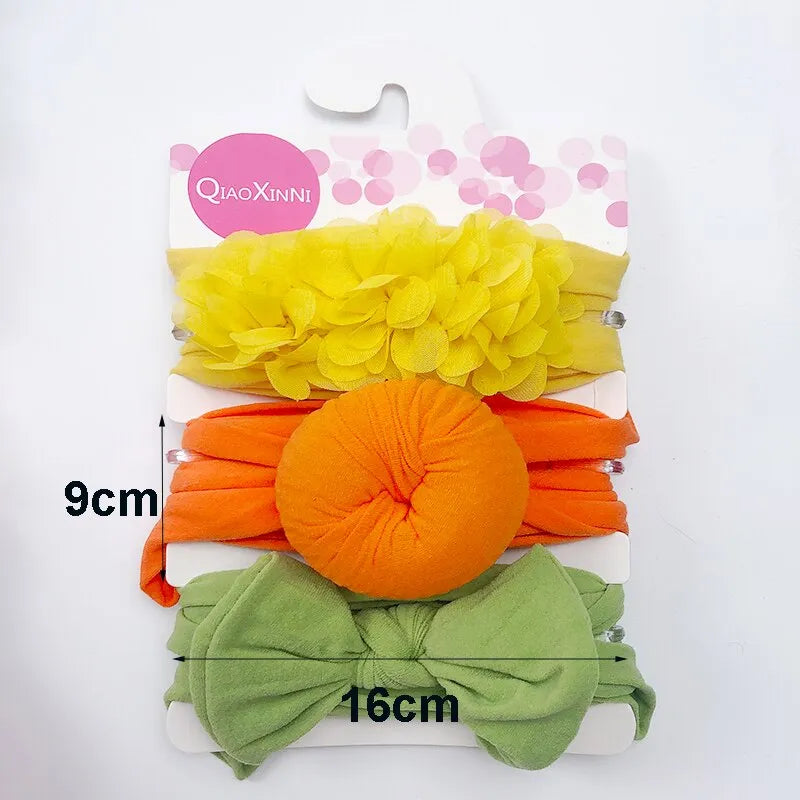 Maxime 3pcs/set Elastic Chiffon Flower Headbands For Baby Girls Hair Accessories Baby Girls Bows Nylon Solid Color Turban Hair Band