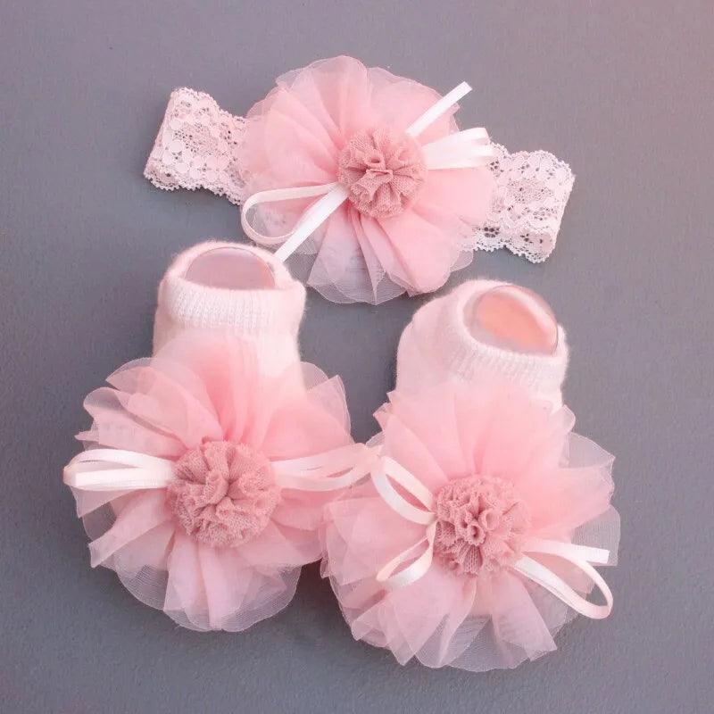 Maxime 2 Pcs/Set Crown Baby Headband Socks Lace Bows Newborn Infant Girl Socks Hairband Set Kids Hair Accessories - MAXIME