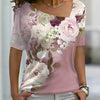 T Shirt Rose Floral Print V Neck Basic Tops Short Sleeve T-shirt XS-8XL/3D Printing - MAXIME