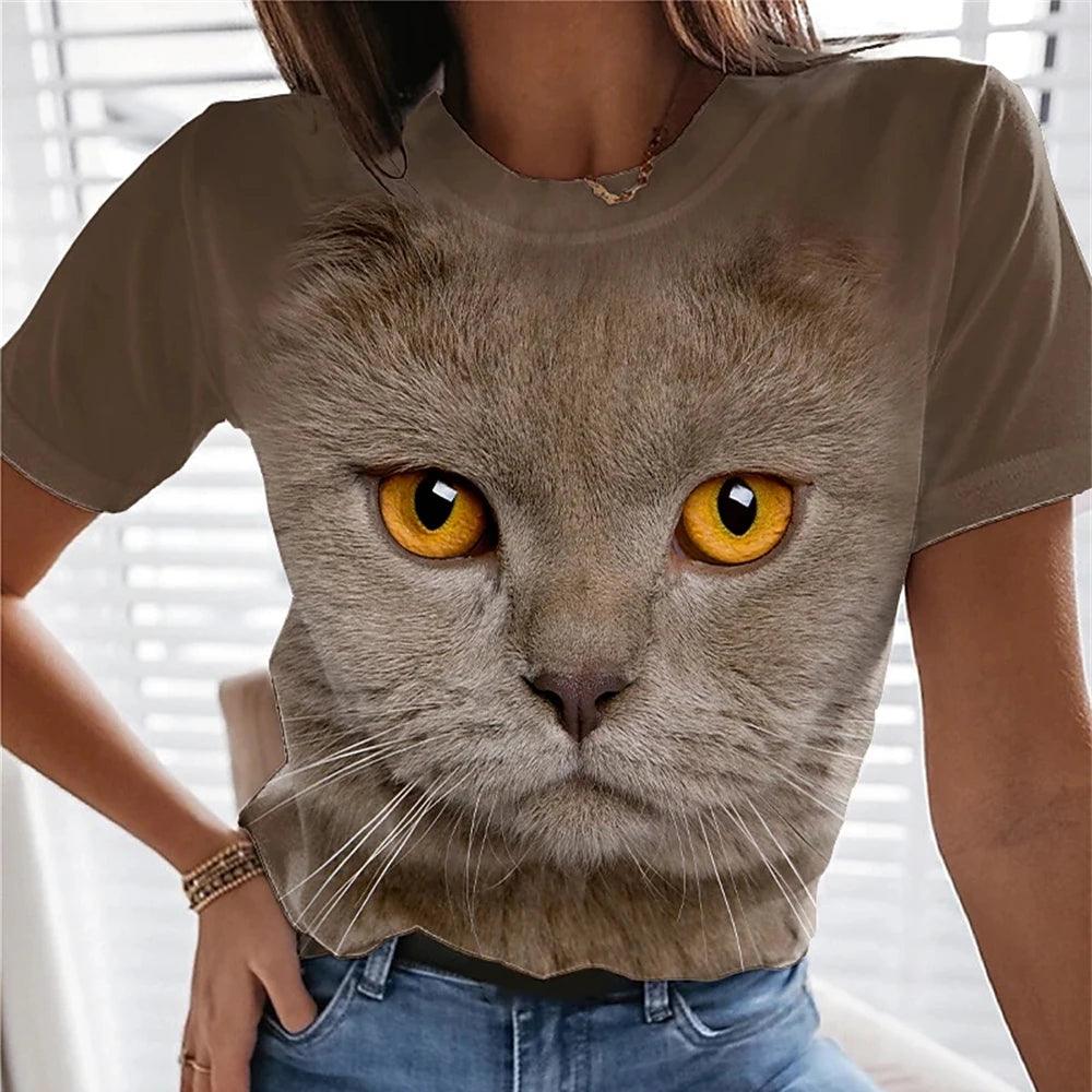 Womens T-shirt 3D Kawaii Cat Print Tees - MAXIME