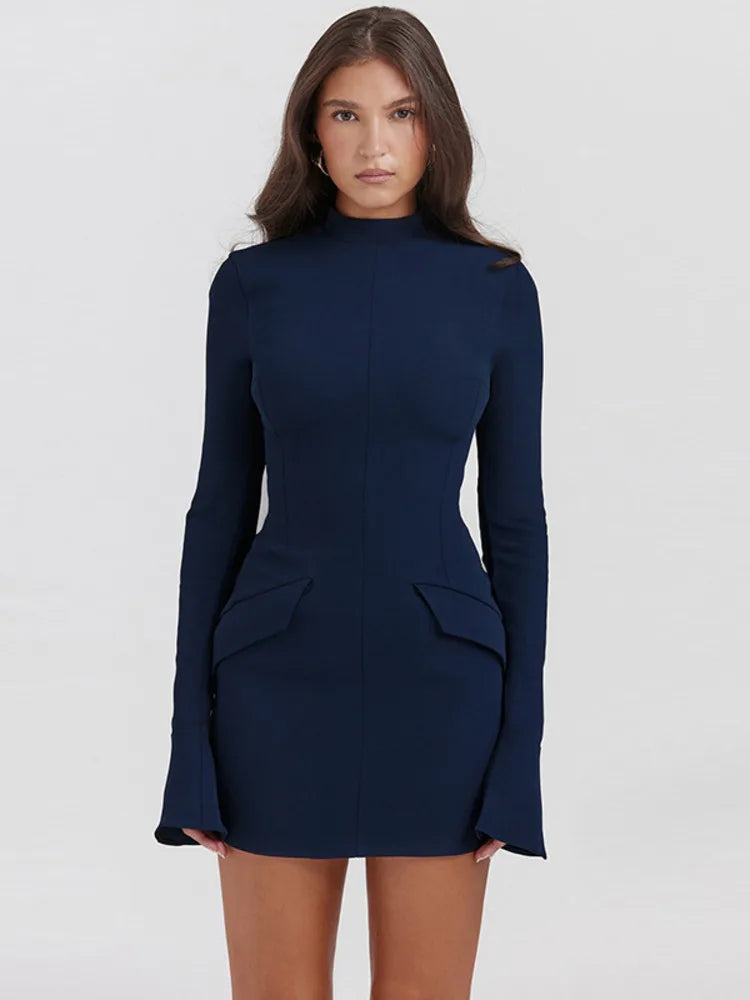 Maxime Elegant Dark Blue Commuting Mini Dress