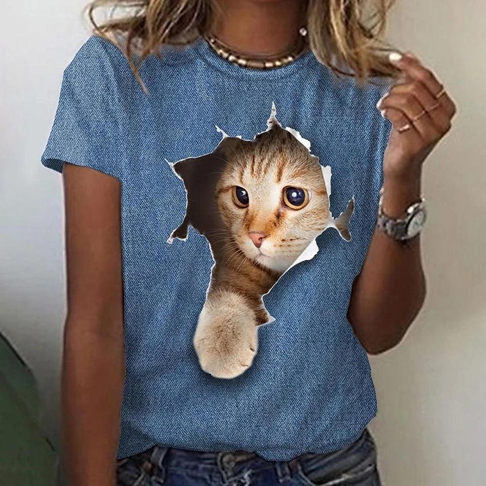 Womens T-shirt 3D Kawaii Cat Print Tees - MAXIME