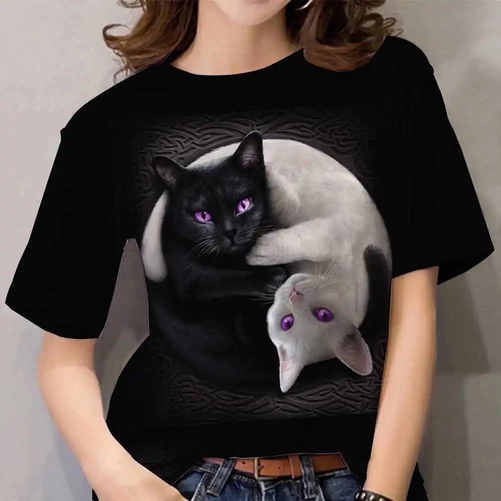 Womens T-shirt 3D Kawaii Cat Print Tees - MAXIME