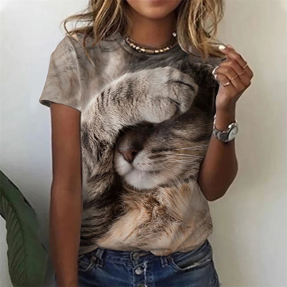 Womens T-shirt 3D Kawaii Cat Print Tees - MAXIME