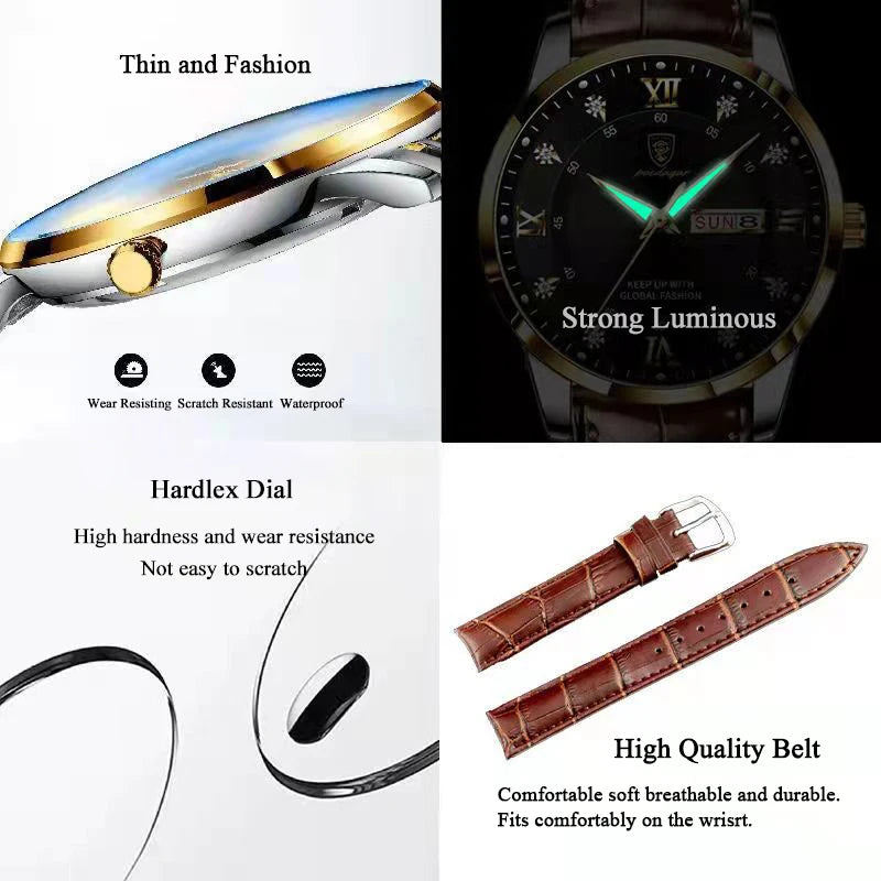 POEDAGAR Men Watch Fashion High Quality Leather Watches