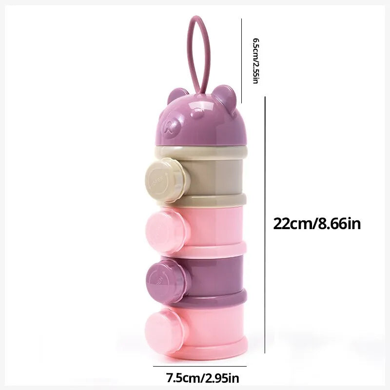 Maxime 4 Layer Purple Side Open Bear Portable Baby Food Storage Box Independent Layered Cartoon Milk Powder Box Snack Container