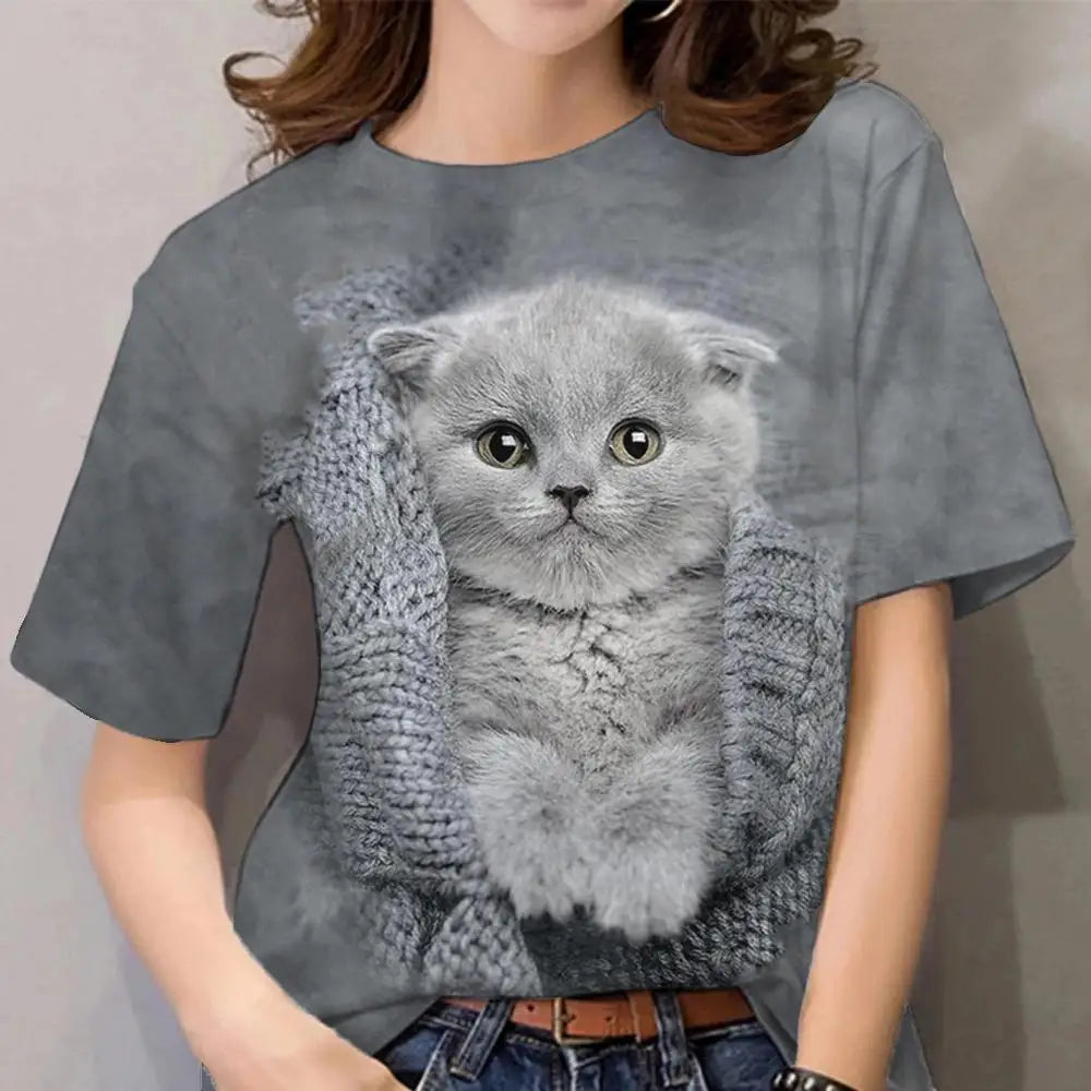 Womens T-shirt 3D Kawaii Cat Print Tees - MAXIME