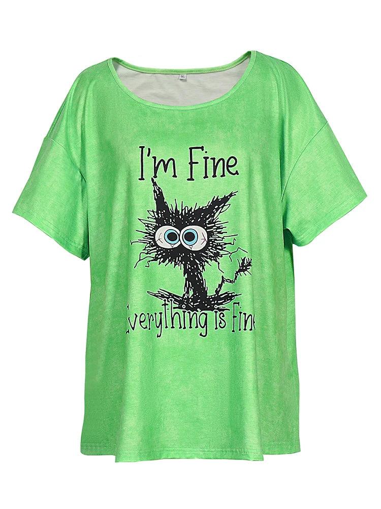 Womens T-shirt Cat Tees Tops O Neck Short Sleeve - MAXIME