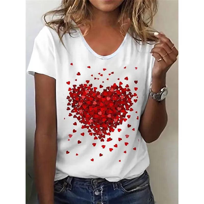 Women's T-shirt Red Heart Short-sleeved Casual Ladies Shirt - MAXIME