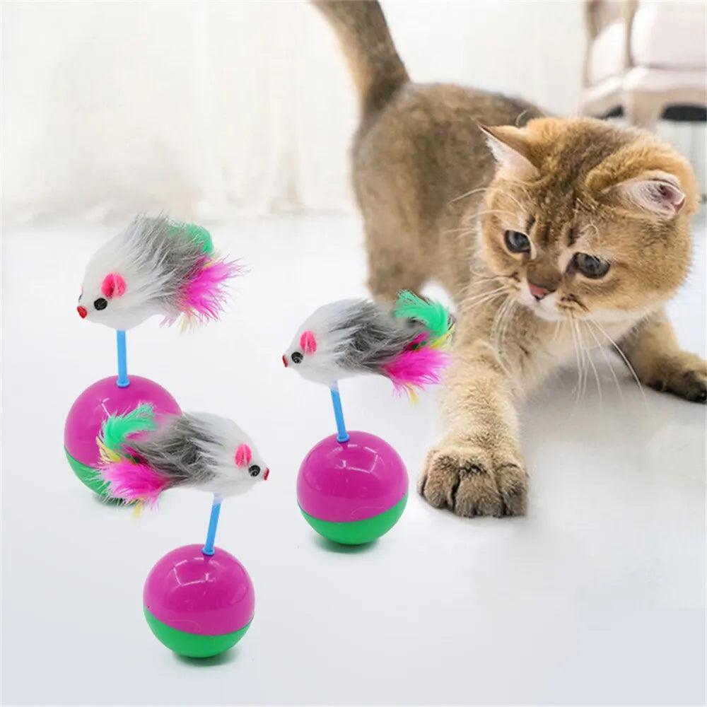 Maxime Pet Cat Toys Durable Colorful Feather Mimi Favorite Fur Mouse Tumbler Kitten Cat Toys Play Balls for Catch Cats Supplies 2PCS - MAXIME