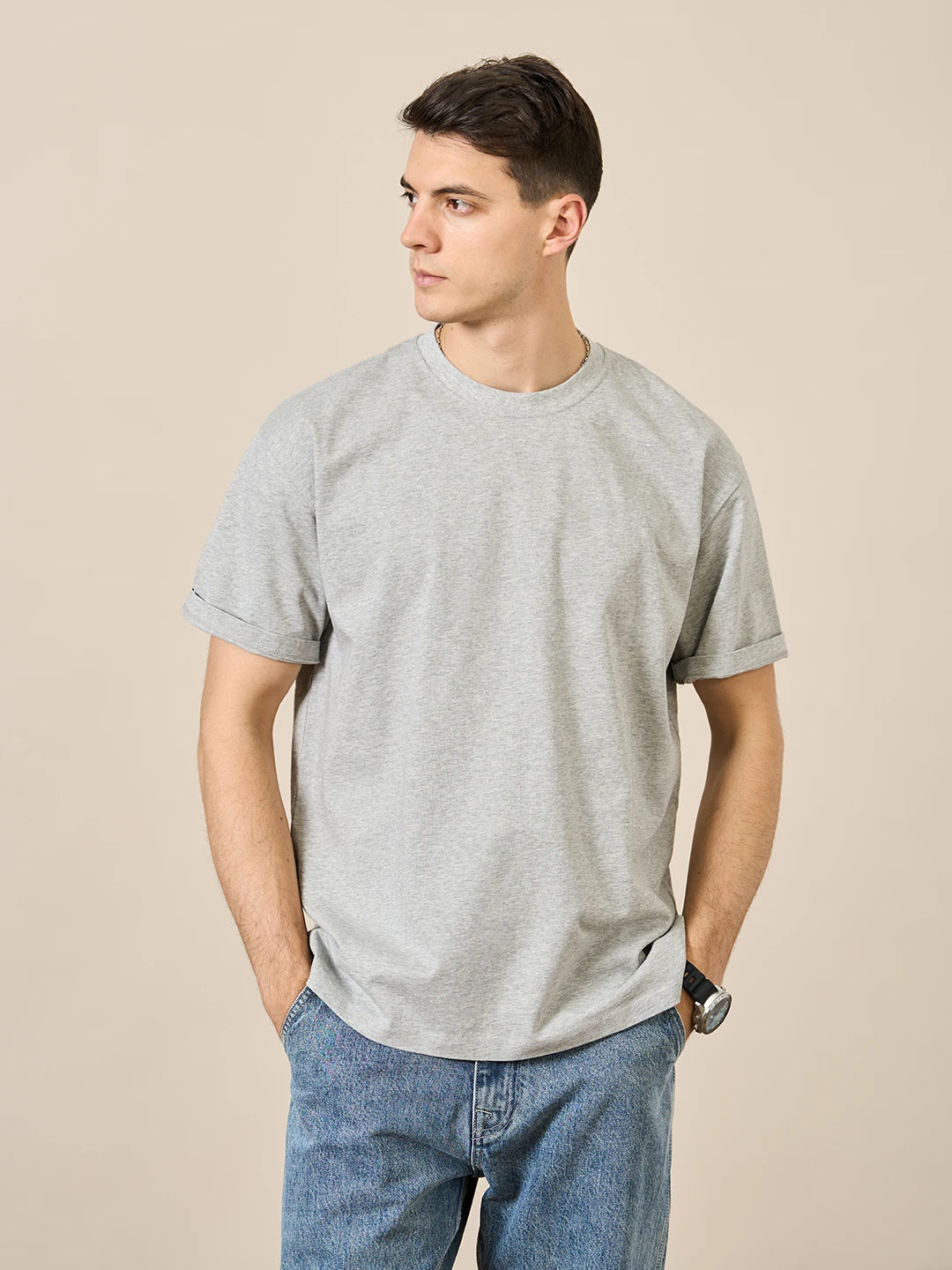T-shirt Men High Quality Solid Color Drop Sleeve Loose