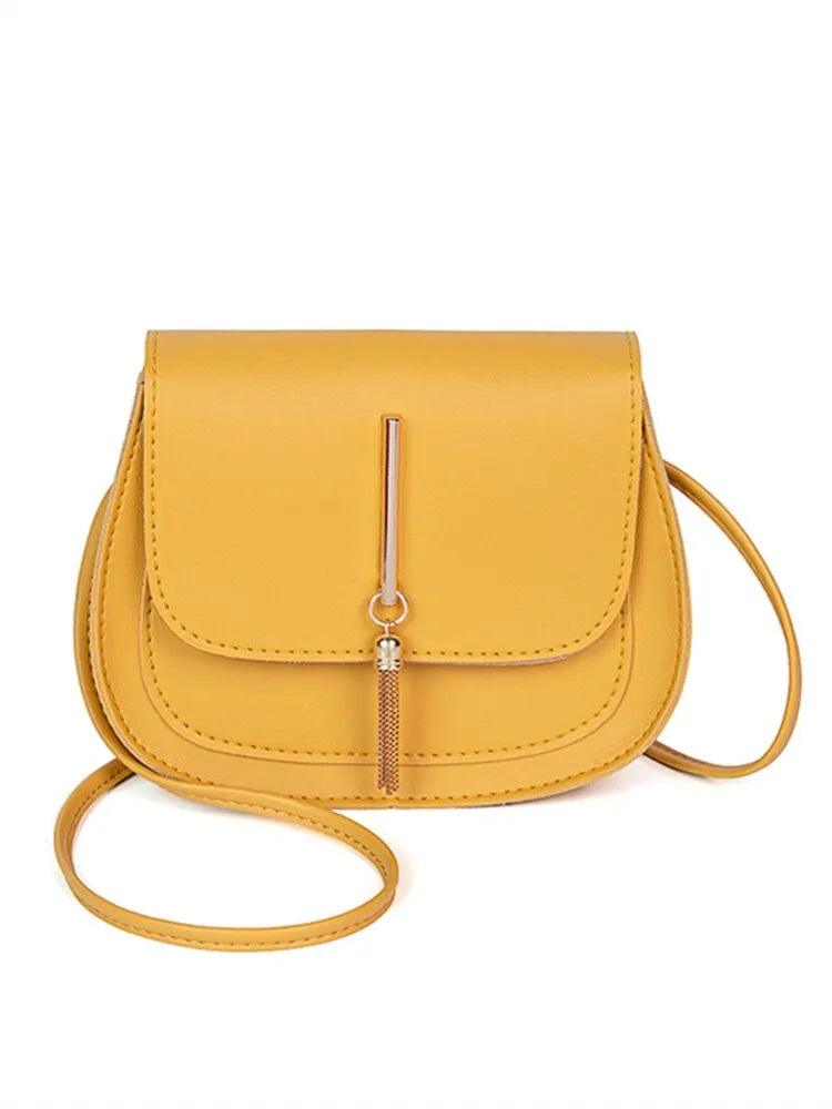 Maxime New Golden Tassel Double Layer Semi Circle Solid Color One Shoulder Saddle Bag Fashion Casual Women Small Bag - MAXIME