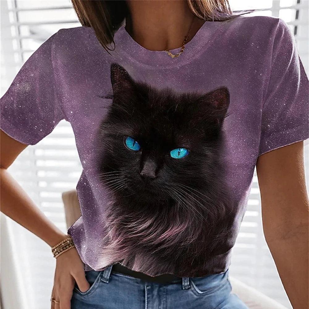 Womens T-shirt 3D Kawaii Cat Print Tees - MAXIME