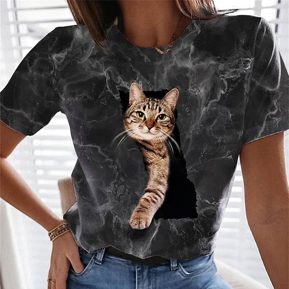 Womens T-shirt 3D Kawaii Cat Print Tees - MAXIME