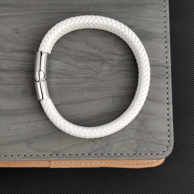 Leather Braid Bracelet Stainless Men Handmade