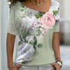 T Shirt Rose Floral Print V Neck Basic Tops Short Sleeve T-shirt XS-8XL/3D Printing - MAXIME