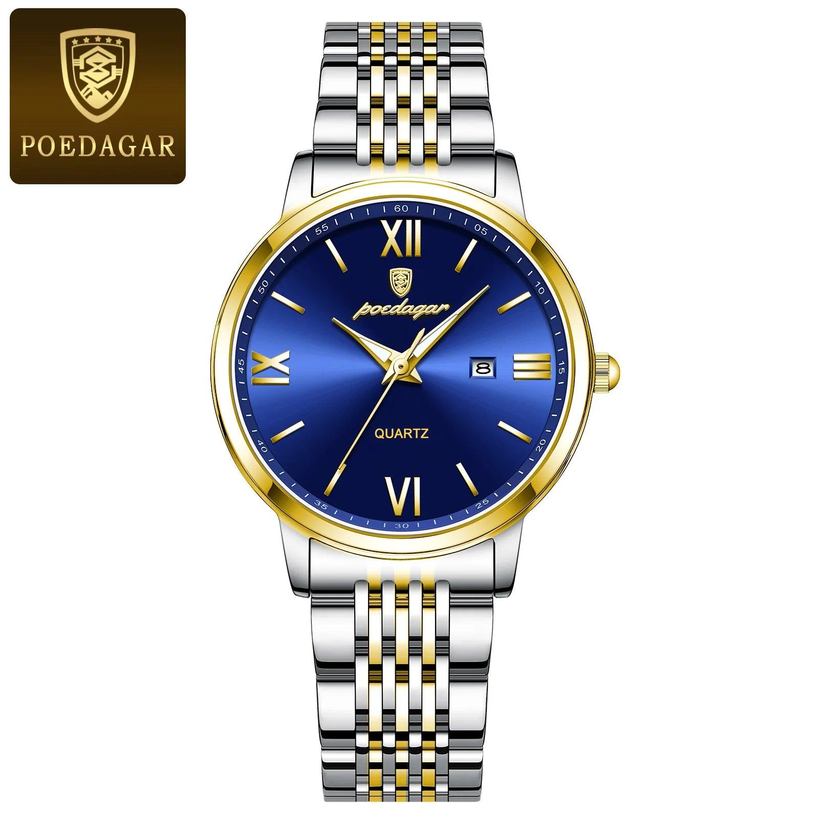 POEDAGAR Ladies Wristwatch Luxury Waterproof Luminous Date Gold Watch - MAXIME