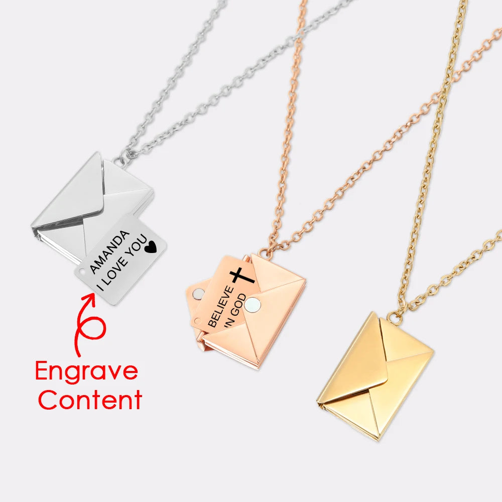 Letter Envelope Pendant Confession Locket Necklace Jewelry Special Gifts
