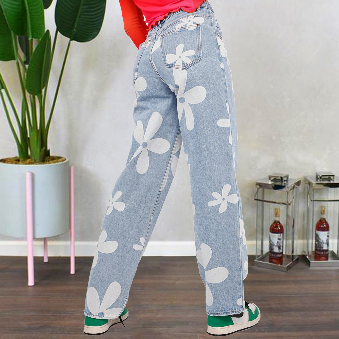 Fashionable Simple Printed Straight Jeans