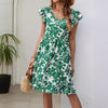 Leaf Print Dress Summer V-neck