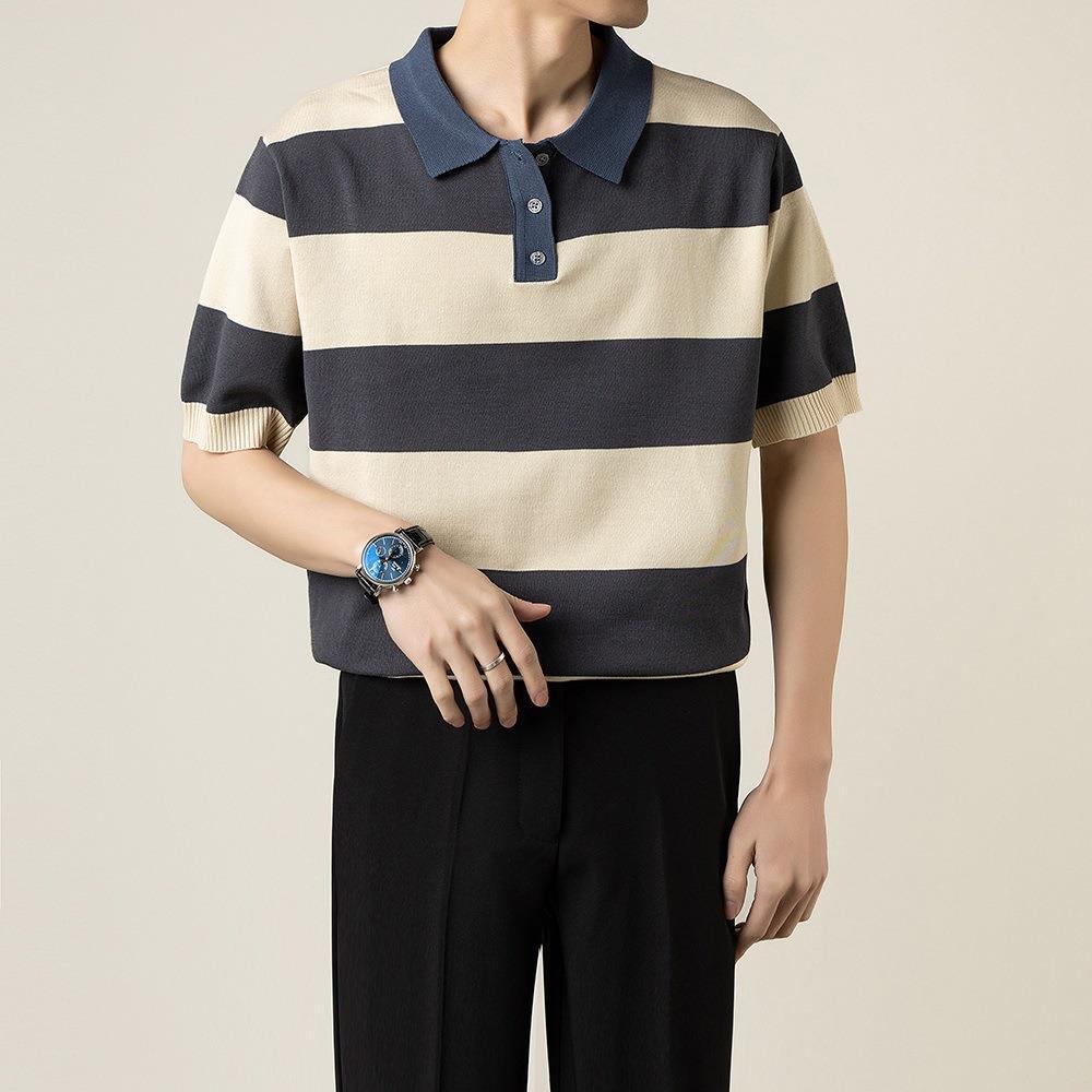 Polo Shirt Casual Striped Short Sleeve