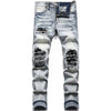 Men Biker Jeans Paisley Print Patch Casual Pants