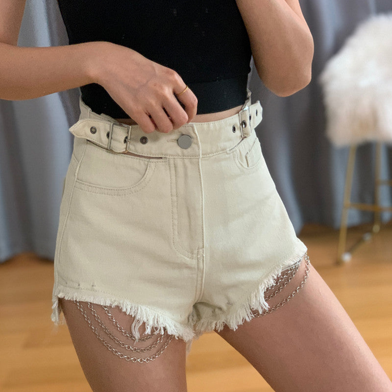 Spring And Summer Chain Denim Shorts