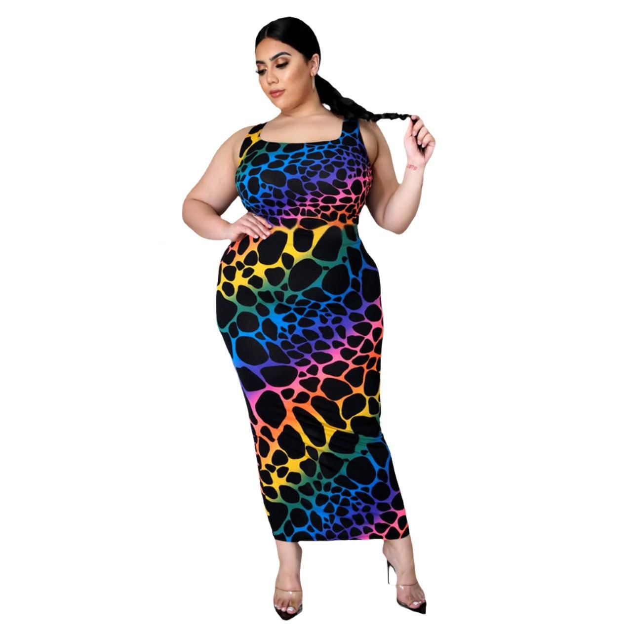 Plus Size Color Leopard Print Womens Clothing - MAXIME