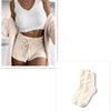 Maxime Three-piece Fluff Coat Spaghetti Strap Short Top Shorts Suit