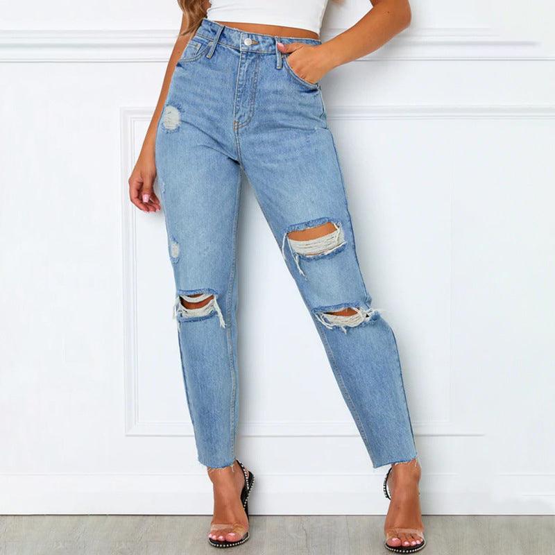 Women'S Fashion Washed Blue Jeans