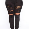 Women's Solid Ripped Stretch Jeans