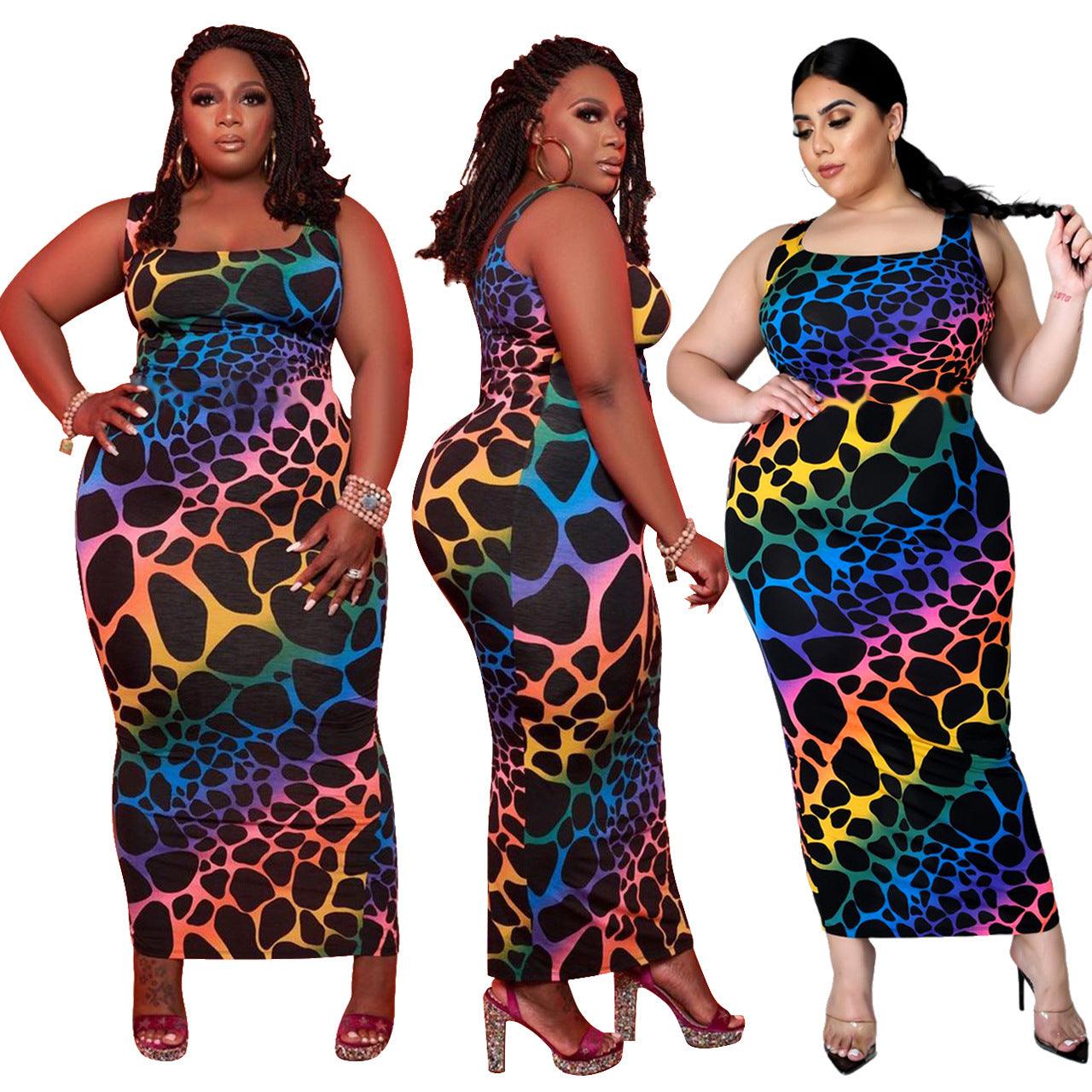 Plus Size Color Leopard Print Womens Clothing - MAXIME