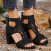 New High Square Heel Hollow Roman Shoes