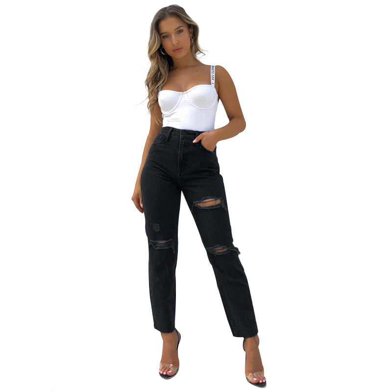 Women'S Fashion Washed Blue Jeans