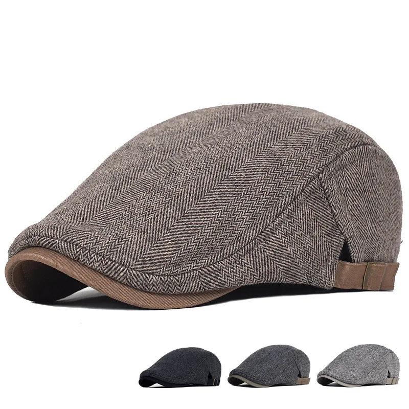 Newsboy Cap Men Winter Wool Thick Warm Hat Peaked Cap Adjustable