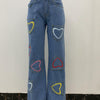 Multi-pocket Colorful Heart Print Jeans