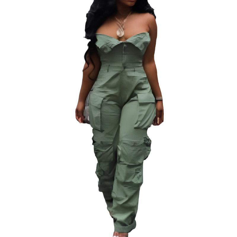 Single-Breasted Multi-Pocket Workwear Jumpsuit