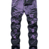 Purple And Black Fried Ripped Denim Trousers