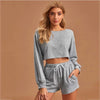 MAXIME Round Neck Long-Sleeved Drawstring Short Two-Piece