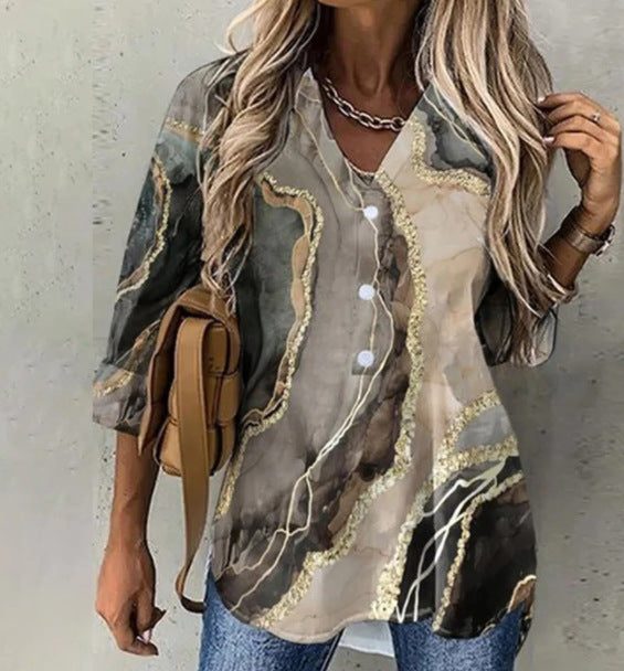 Maxime Top Gold Grey Marble Waves