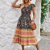 Flowers Print V-neck Dress - MAXIME