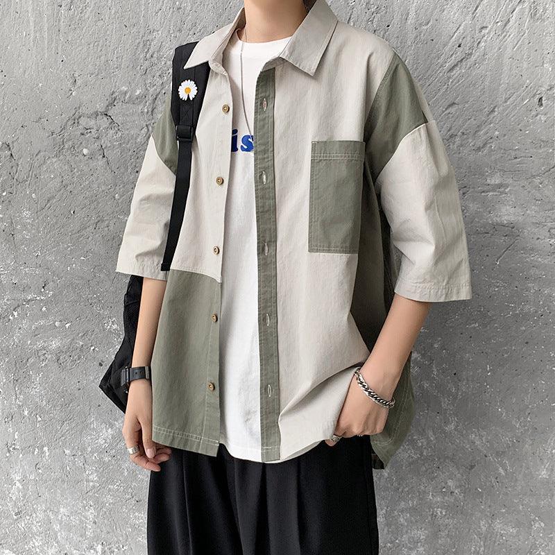 Men's Loose Vintage Patchwork Half Sleeve Shirt - MAXIME